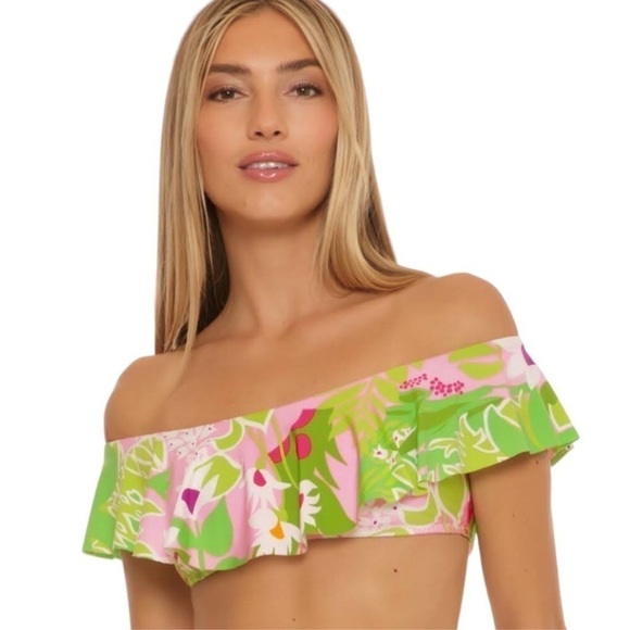 Trina Turk La Palma Ruffled Bandeau Bikini Top Size 8 - Picture 1 of 9